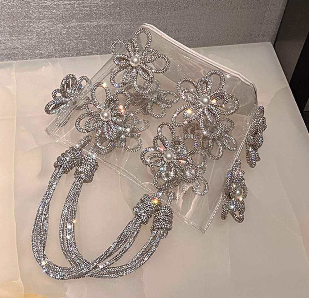 【動画あり】フラワービジューハイデザインクリアバッグ　３種３色展開 - select store mirror me【動画あり】フラワービジューハイデザインクリアバッグ　３種３色展開206542803mirror meselect store mirror me206542803シルバー×小サイズ