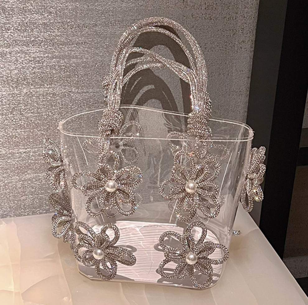【動画あり】フラワービジューハイデザインクリアバッグ　３種３色展開 - select store mirror me【動画あり】フラワービジューハイデザインクリアバッグ　３種３色展開206542803mirror meselect store mirror me206542803シルバー×小サイズ