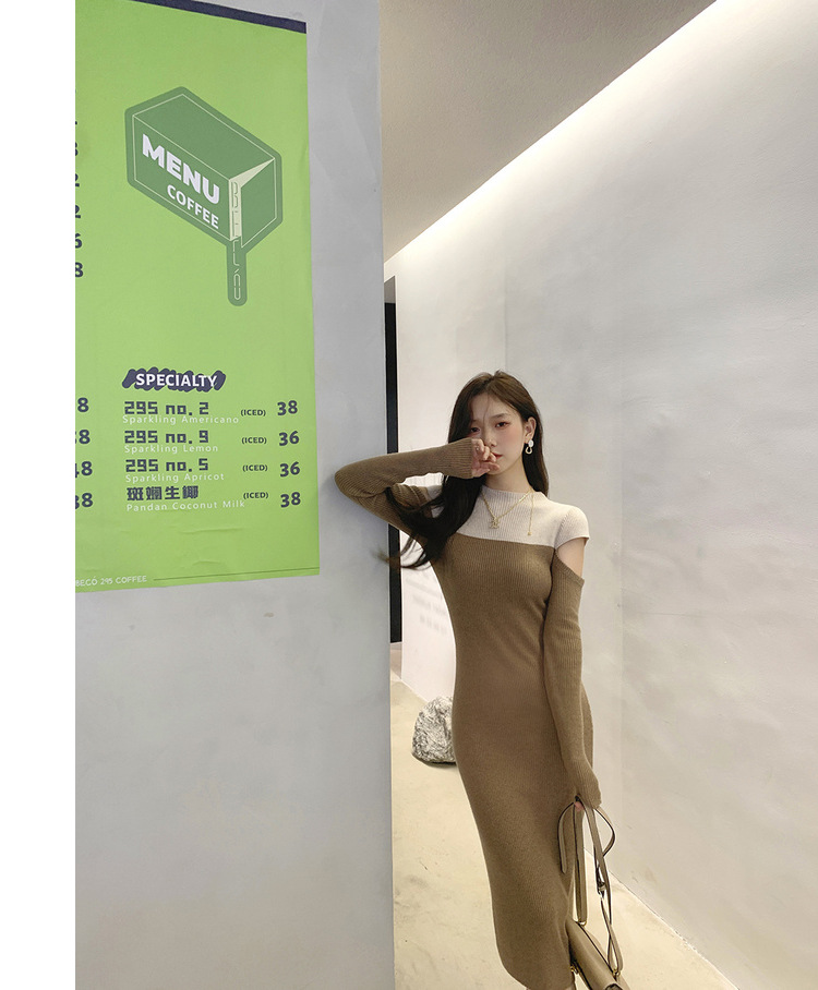 スリーブカットコントラストニットワンピース　３色展開