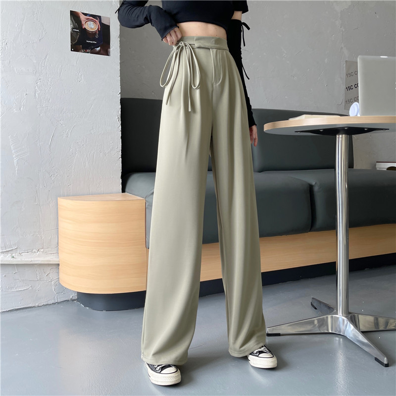サイドリボン ハイウエストワイドパンツ