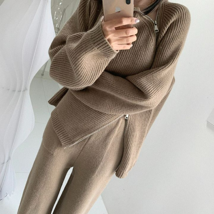 ２WAYジップタートルオフネックニットセーター