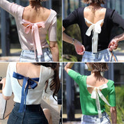 【動画あり】バックカラーリボン五分丈リブニット　４色展開 - select store mirror me【動画あり】バックカラーリボン五分丈リブニット　４色展開101996432mirror meselect store mirror me101996432ホワイト