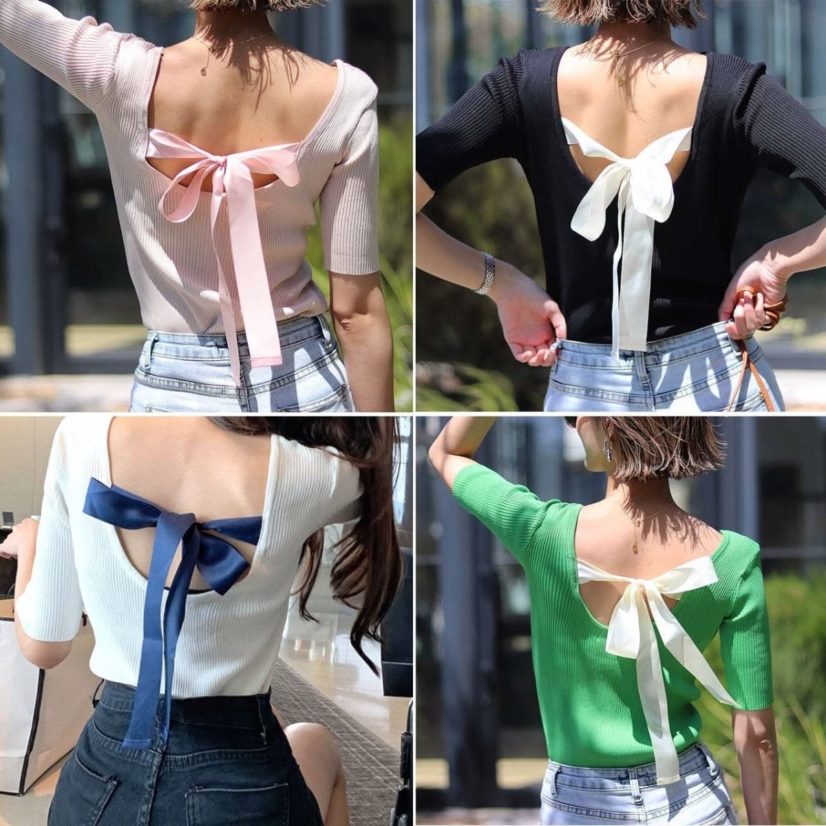 【動画あり】バックカラーリボン五分丈リブニット　４色展開 - select store mirror me【動画あり】バックカラーリボン五分丈リブニット　４色展開101996432mirror meselect store mirror me101996432ホワイト