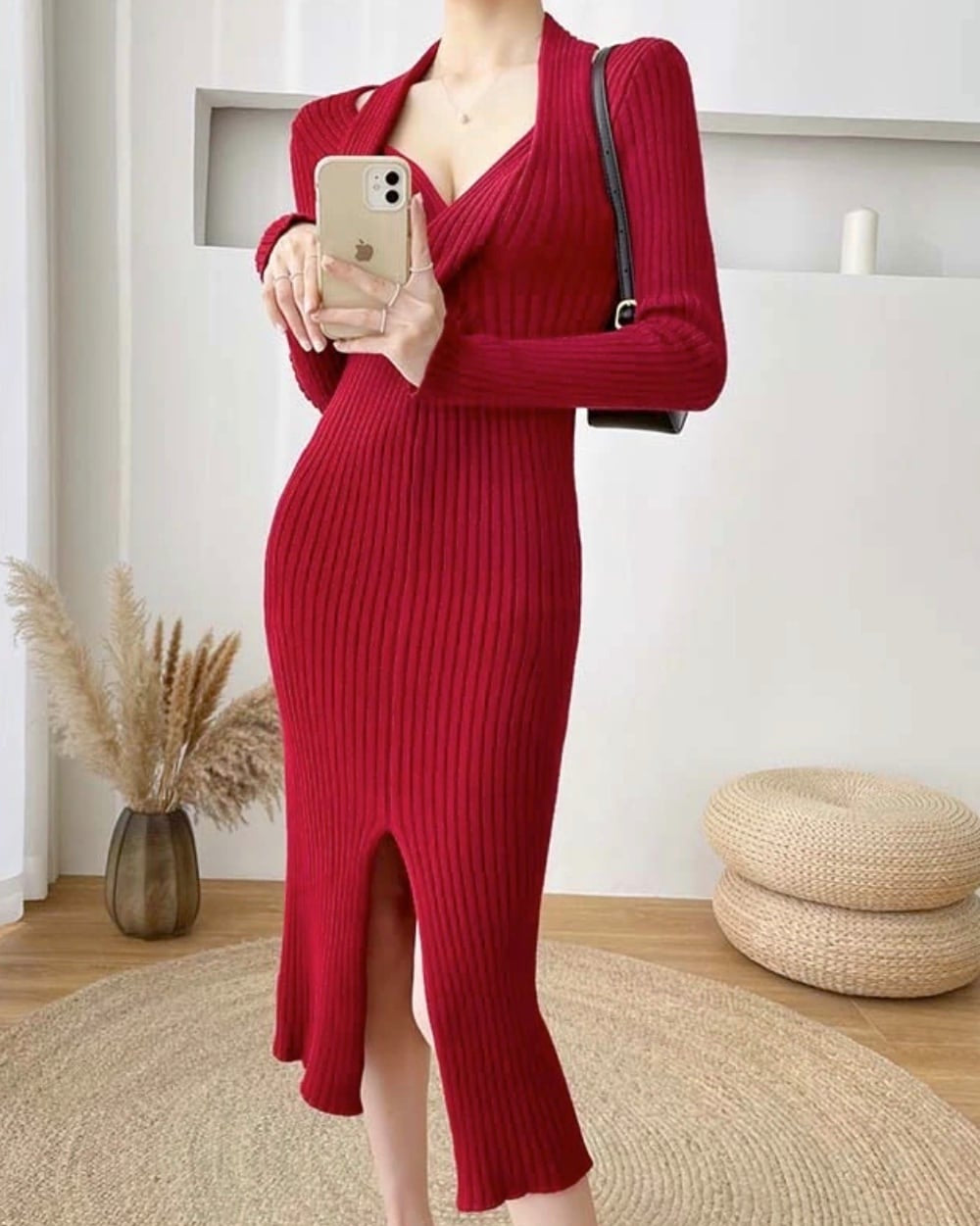 ねじれデザインネックリブニットワンピース　４色展開 - select store mirror meねじれデザインネックリブニットワンピース　４色展開155604782mirror meselect store mirror me155604782ホワイト S
