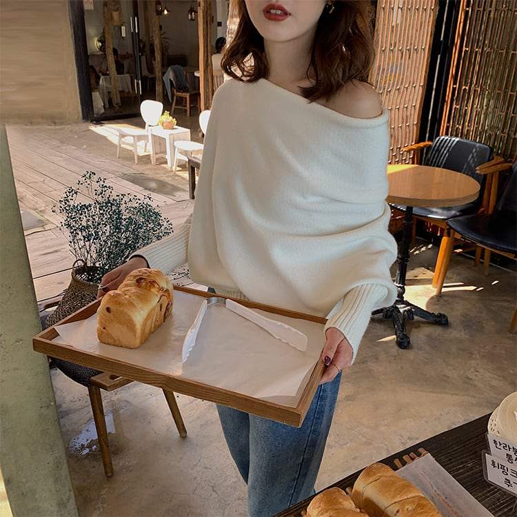 【動画あり】オフショルダードレープニットトップス　４色展開 - select store mirror me【動画あり】オフショルダードレープニットトップス　４色展開187956438mirror meselect store mirror me187956438ホワイト
