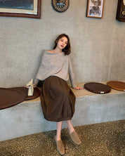 【動画あり】オフショルダードレープニットトップス　４色展開 - select store mirror me【動画あり】オフショルダードレープニットトップス　４色展開187956438mirror meselect store mirror me187956438ホワイト