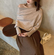 【動画あり】オフショルダードレープニットトップス　４色展開 - select store mirror me【動画あり】オフショルダードレープニットトップス　４色展開187956438mirror meselect store mirror me187956438ホワイト