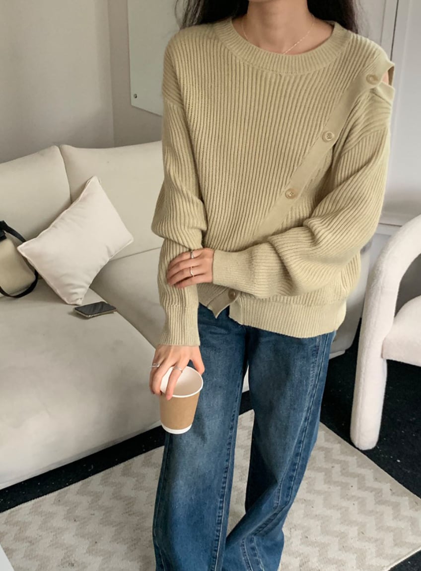 ウール混カットショルダーボタンニットトップス　４色展開 - select store mirror meウール混カットショルダーボタンニットトップス　４色展開190133082mirror meselect store mirror me190133082ホワイト