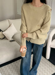ウール混カットショルダーボタンニットトップス　４色展開 - select store mirror meウール混カットショルダーボタンニットトップス　４色展開190133082mirror meselect store mirror me190133082ホワイト