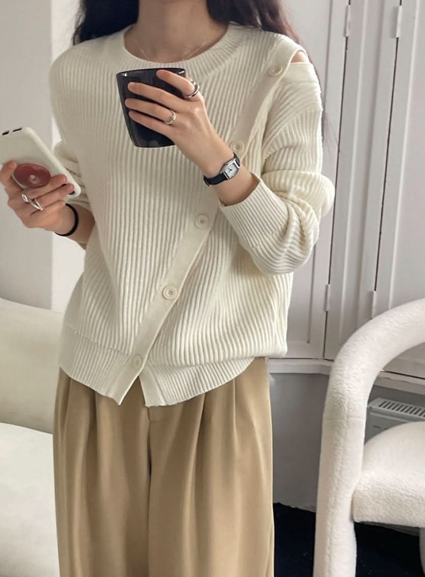 ウール混カットショルダーボタンニットトップス　４色展開 - select store mirror meウール混カットショルダーボタンニットトップス　４色展開190133082mirror meselect store mirror me190133082ホワイト