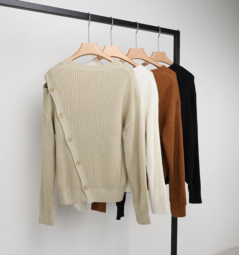 ウール混カットショルダーボタンニットトップス　４色展開 - select store mirror meウール混カットショルダーボタンニットトップス　４色展開190133082mirror meselect store mirror me190133082ホワイト