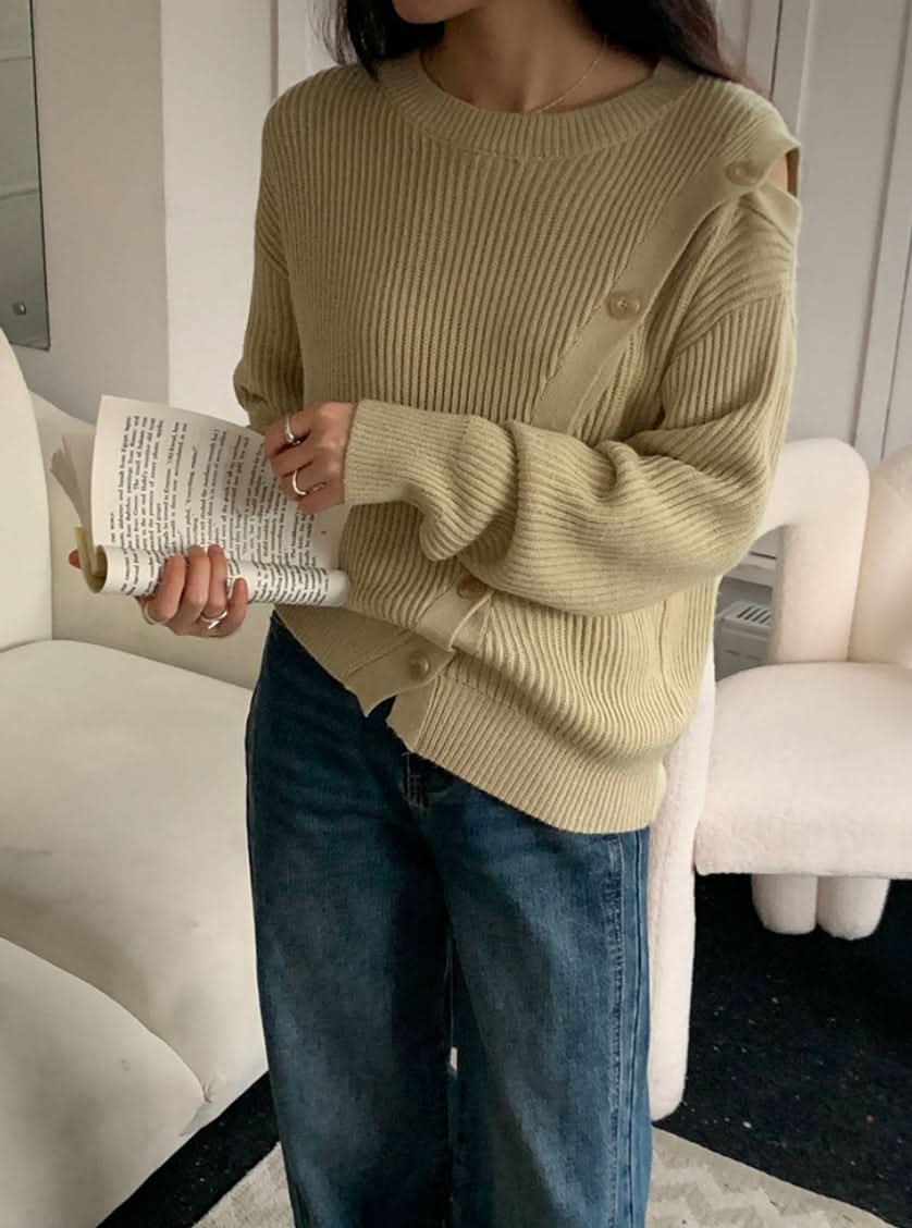 ウール混カットショルダーボタンニットトップス　４色展開 - select store mirror meウール混カットショルダーボタンニットトップス　４色展開190133082mirror meselect store mirror me190133082ホワイト