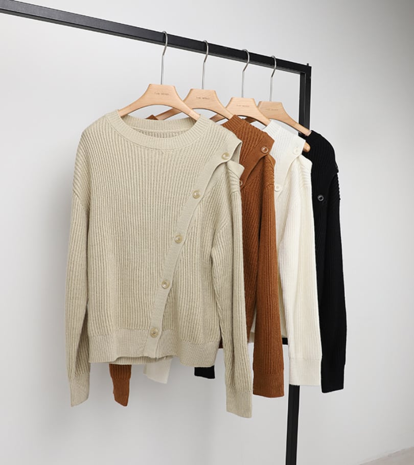 ウール混カットショルダーボタンニットトップス　４色展開 - select store mirror meウール混カットショルダーボタンニットトップス　４色展開190133082mirror meselect store mirror me190133082ホワイト