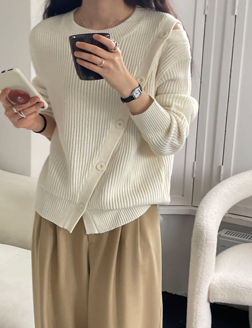 ウール混カットショルダーボタンニットトップス　４色展開 - select store mirror meウール混カットショルダーボタンニットトップス　４色展開190133082mirror meselect store mirror me190133082ホワイト