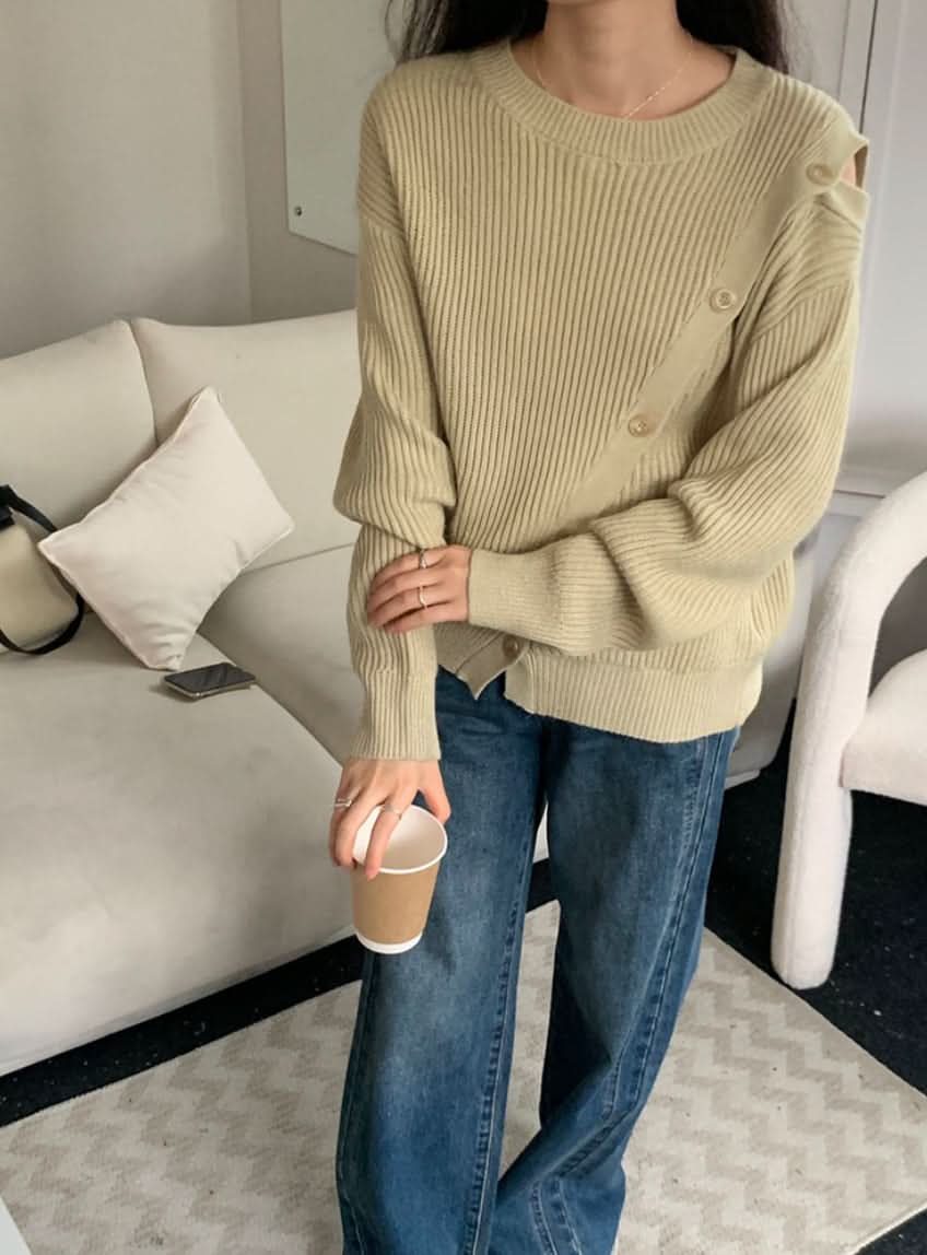 ウール混カットショルダーボタンニットトップス　４色展開 - select store mirror meウール混カットショルダーボタンニットトップス　４色展開190133082mirror meselect store mirror me190133082ホワイト