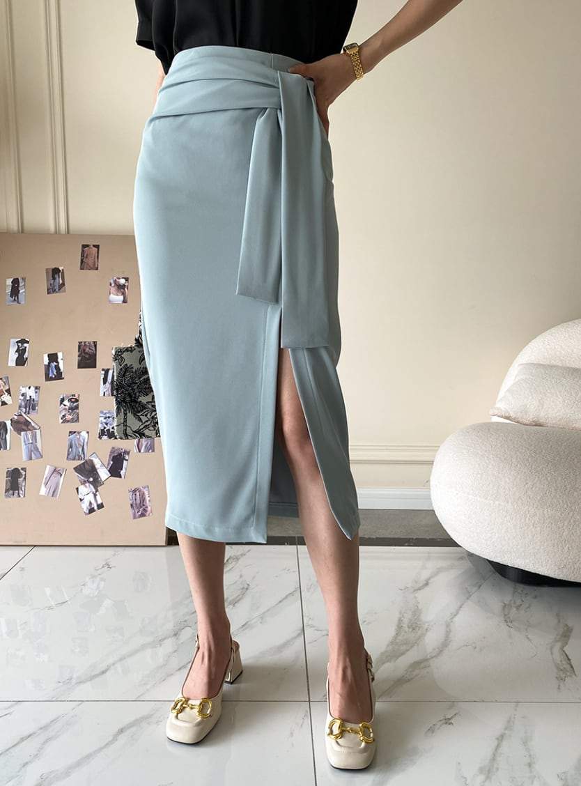 【動画あり】美シルエットウエストリボンスリットスカート　４色展開 - select store mirror me【動画あり】美シルエットウエストリボンスリットスカート　４色展開190816118mirror meselect store mirror me190816118アイボリーS