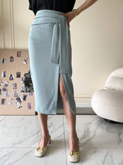 【動画あり】美シルエットウエストリボンスリットスカート　４色展開 - select store mirror me【動画あり】美シルエットウエストリボンスリットスカート　４色展開190816118mirror meselect store mirror me190816118アイボリーS