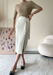 【動画あり】美シルエットウエストリボンスリットスカート　４色展開 - select store mirror me【動画あり】美シルエットウエストリボンスリットスカート　４色展開190816118mirror meselect store mirror me190816118アイボリーS