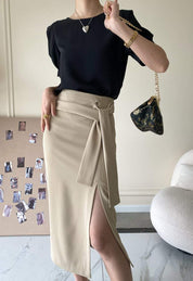 【動画あり】美シルエットウエストリボンスリットスカート　４色展開 - select store mirror me【動画あり】美シルエットウエストリボンスリットスカート　４色展開190816118mirror meselect store mirror me190816118アイボリーS