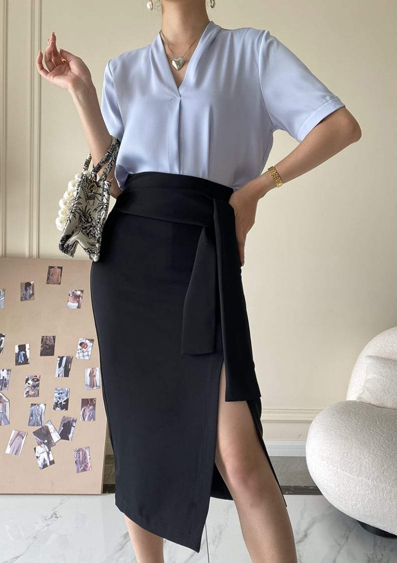 【動画あり】美シルエットウエストリボンスリットスカート　４色展開 - select store mirror me【動画あり】美シルエットウエストリボンスリットスカート　４色展開190816118mirror meselect store mirror me190816118アイボリーS