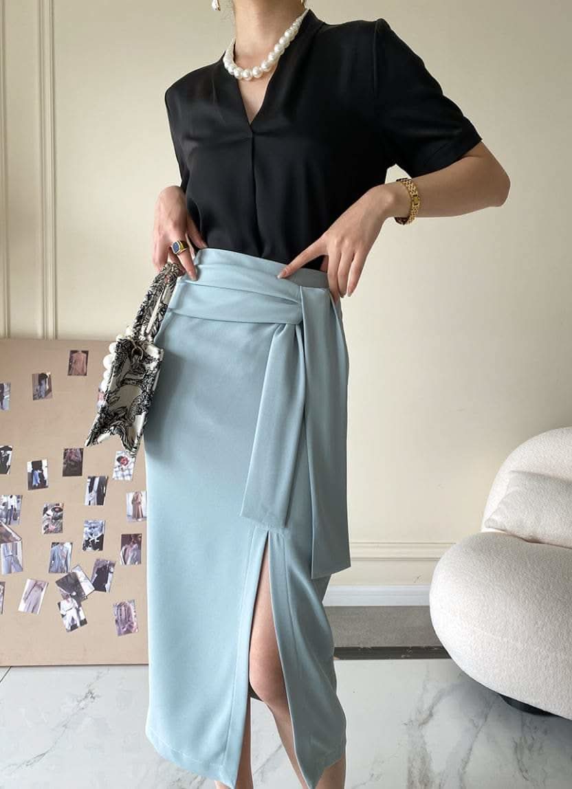 【動画あり】美シルエットウエストリボンスリットスカート　４色展開 - select store mirror me【動画あり】美シルエットウエストリボンスリットスカート　４色展開190816118mirror meselect store mirror me190816118アイボリーS