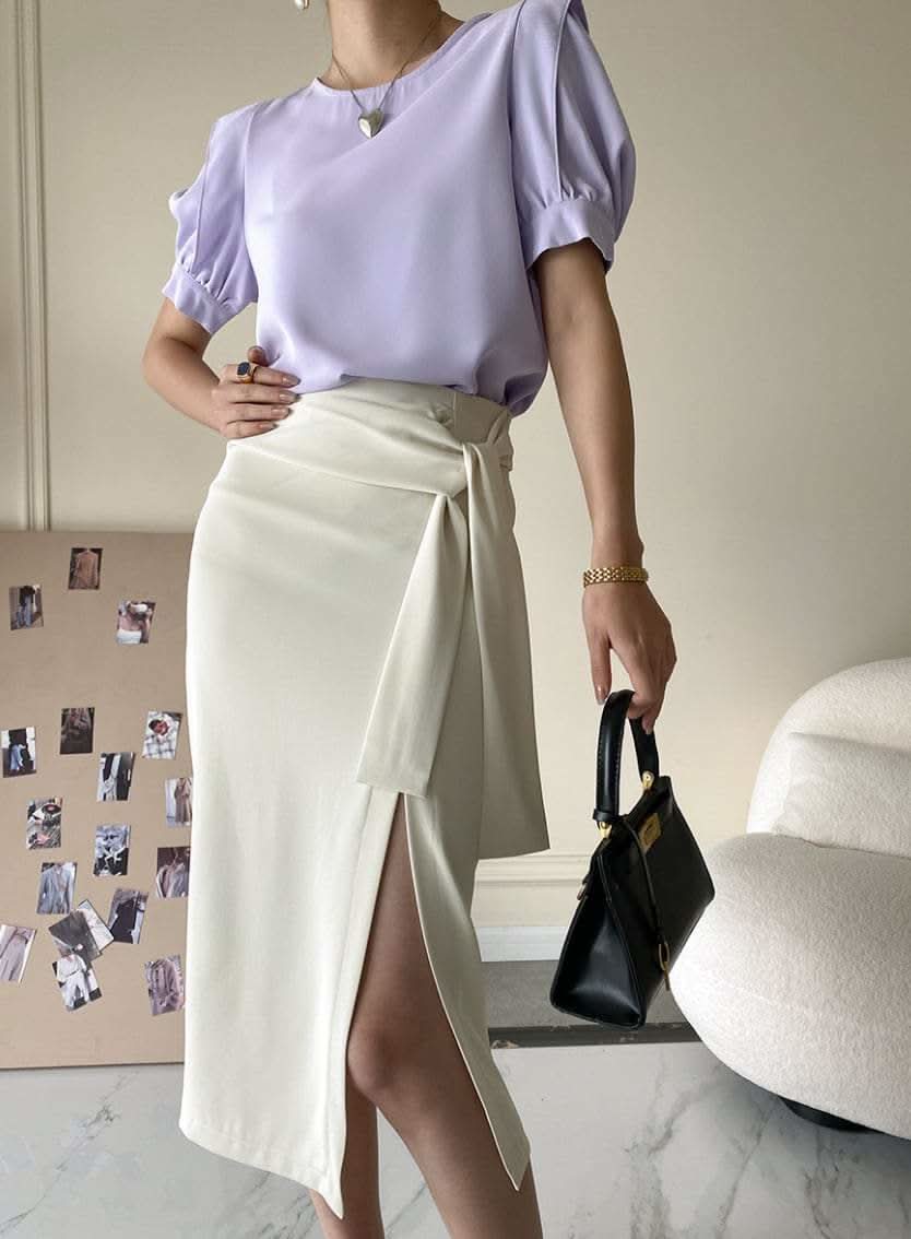 【動画あり】美シルエットウエストリボンスリットスカート　４色展開 - select store mirror me【動画あり】美シルエットウエストリボンスリットスカート　４色展開190816118mirror meselect store mirror me190816118アイボリーS