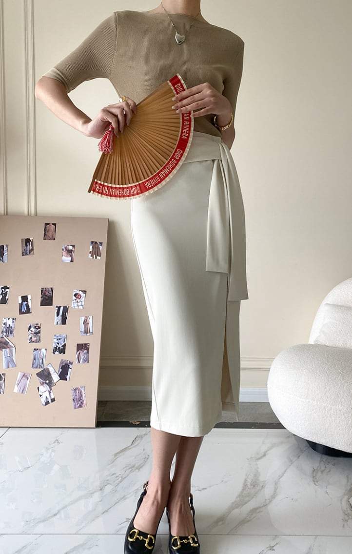 【動画あり】美シルエットウエストリボンスリットスカート　４色展開 - select store mirror me【動画あり】美シルエットウエストリボンスリットスカート　４色展開190816118mirror meselect store mirror me190816118アイボリーS