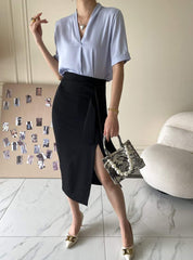【動画あり】美シルエットウエストリボンスリットスカート　４色展開 - select store mirror me【動画あり】美シルエットウエストリボンスリットスカート　４色展開190816118mirror meselect store mirror me190816118アイボリーS
