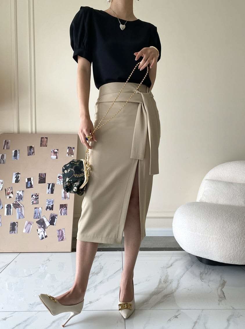 【動画あり】美シルエットウエストリボンスリットスカート　４色展開 - select store mirror me【動画あり】美シルエットウエストリボンスリットスカート　４色展開190816118mirror meselect store mirror me190816118アイボリーS