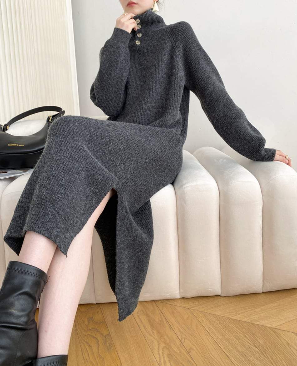 【動画あり】タートルネックボタンニットロングワンピース　４色展開 - select store mirror me【動画あり】タートルネックボタンニットロングワンピース　４色展開191656397mirror meselect store mirror me191656397ブルー