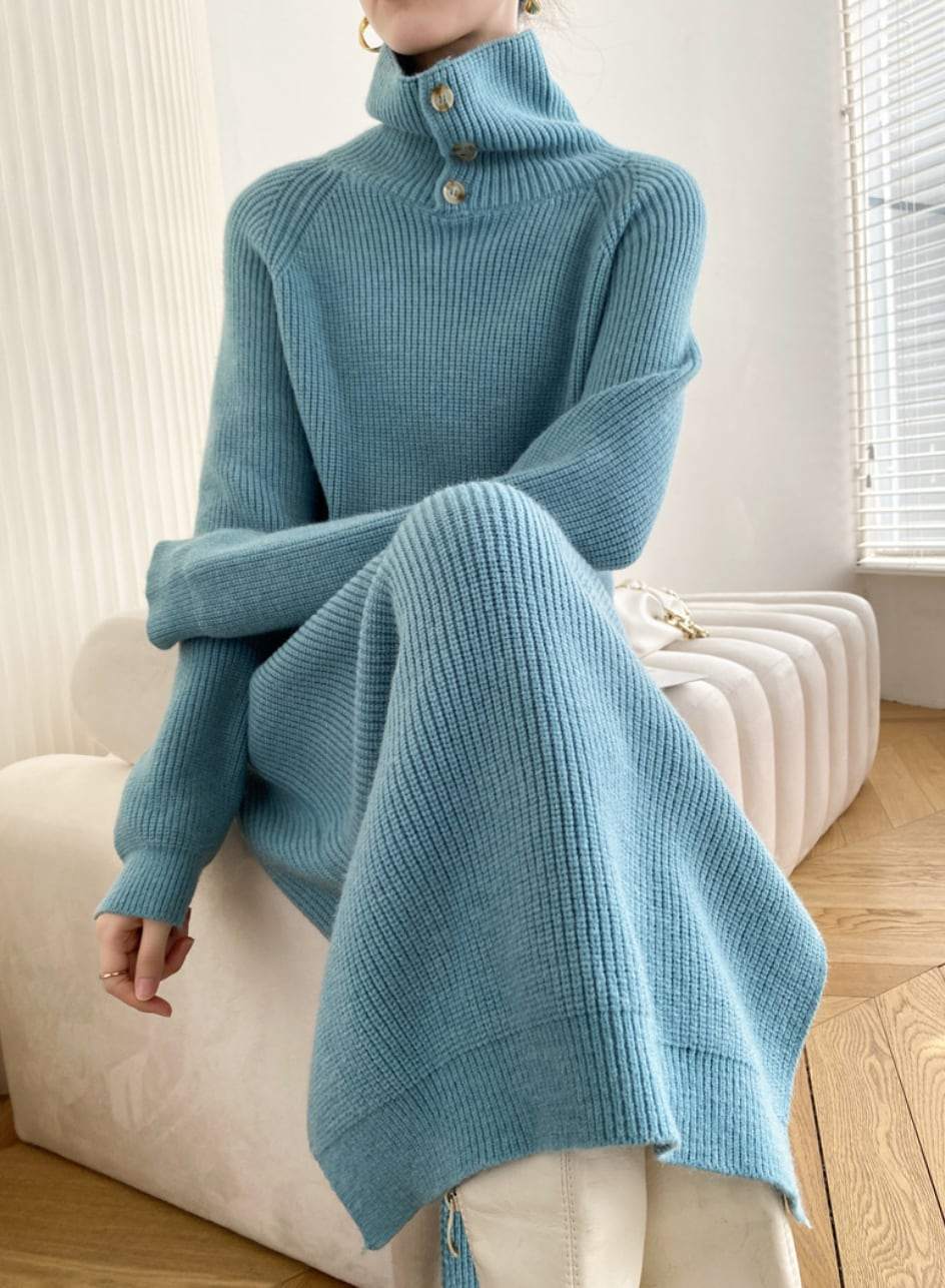 【動画あり】タートルネックボタンニットロングワンピース　４色展開 - select store mirror me【動画あり】タートルネックボタンニットロングワンピース　４色展開191656397mirror meselect store mirror me191656397ブルー