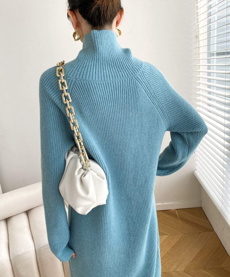 【動画あり】タートルネックボタンニットロングワンピース　４色展開 - select store mirror me【動画あり】タートルネックボタンニットロングワンピース　４色展開191656397mirror meselect store mirror me191656397ブルー