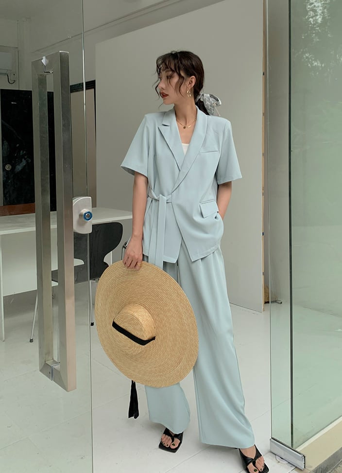 ウエストサイドリボン半袖ジャケパンセットアップ　４色展開 - select store mirror meウエストサイドリボン半袖ジャケパンセットアップ　４色展開198881127mirror meselect store mirror me198881127ライトグレーS