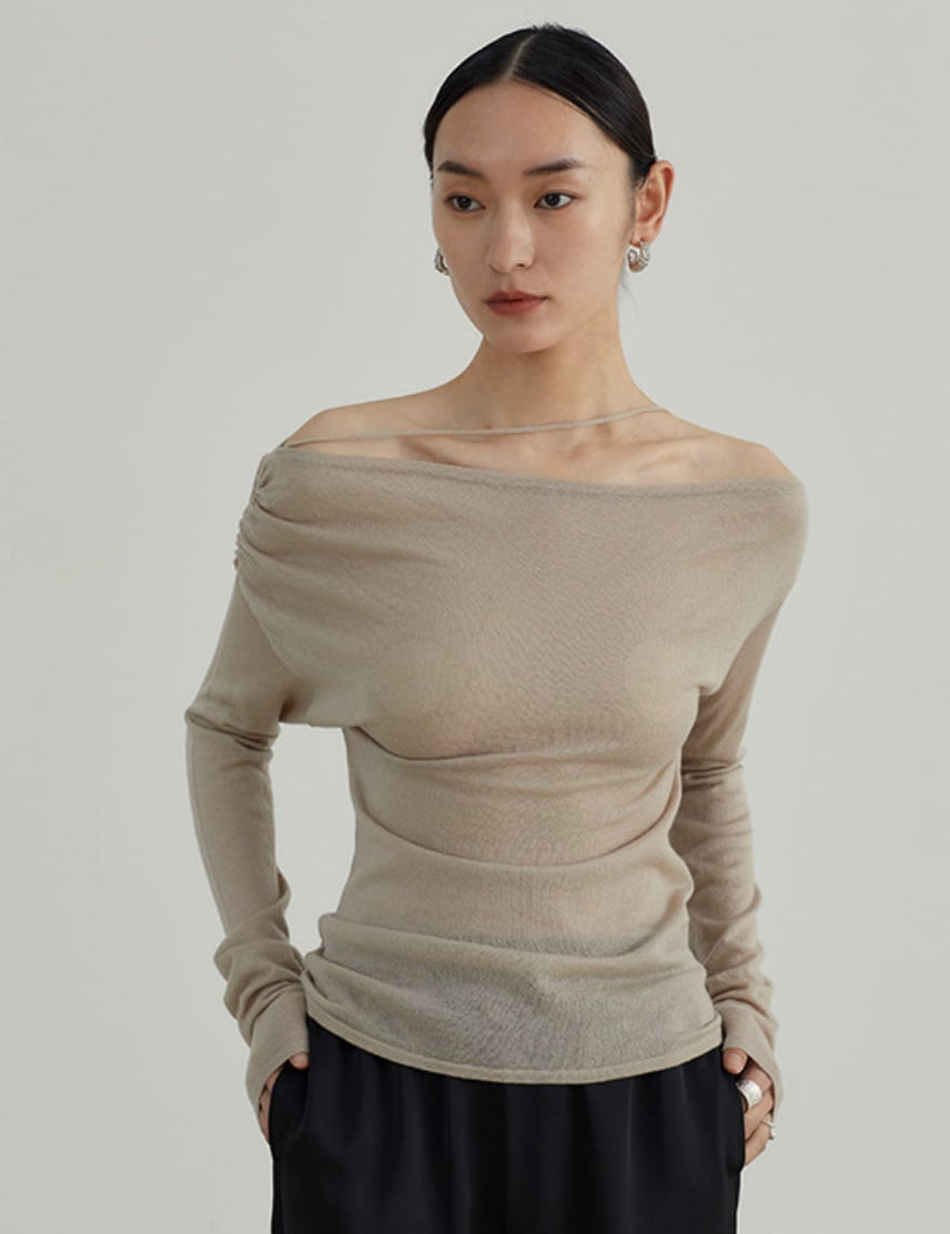 細ラインオフショルダーシースルートップス　４色展開 - select store mirror me細ラインオフショルダーシースルートップス　４色展開200956214mirror meselect store mirror me200956214ホワイト