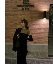 スリーブカットコントラストニットワンピース　３色展開