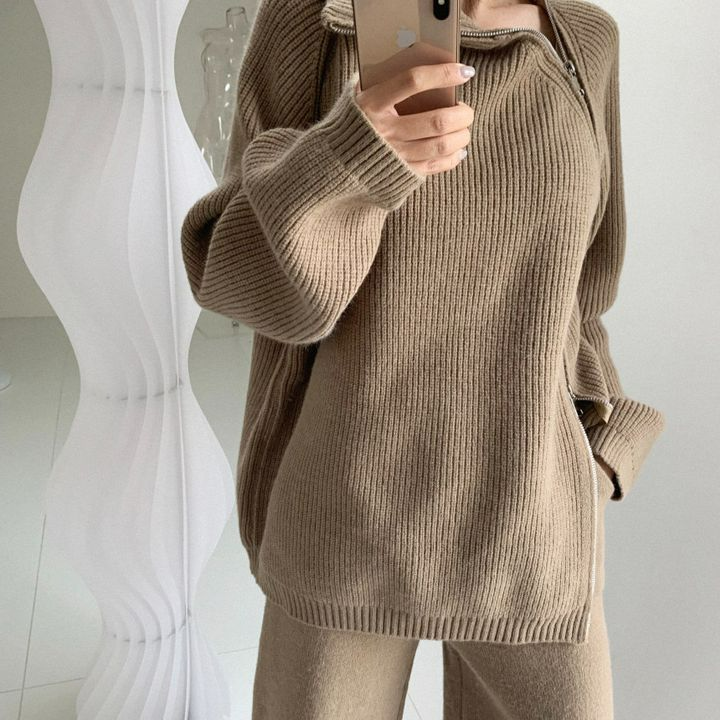 ２WAYジップタートルオフネックニットセーター