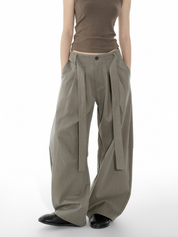 ウエストリボン ワイドタックパンツ