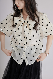 ドットシフォンブラウス