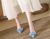 デニムステッチローヒールパンプス