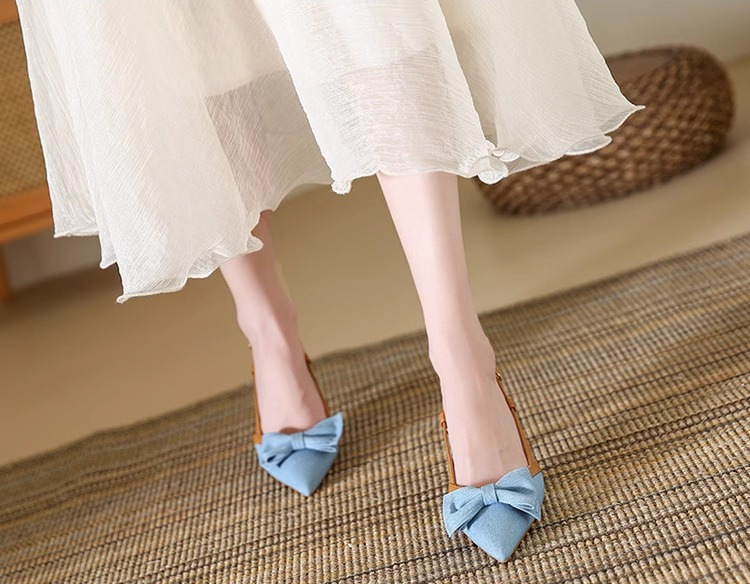 デニムステッチローヒールパンプス