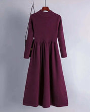 【動画あり】くすみカラーモックネックリブ切り替えワンピース　５色展開 mirror me