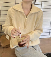 ボリュームハイネック畦編みジップニット　５色展開 - select store mirror meボリュームハイネック畦編みジップニット　５色展開194136572mirror meselect store mirror me194136572ホワイト