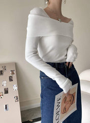 【動画あり】変形オフショルダーネックリブニットトップス　５色展開 - select store mirror me【動画あり】変形オフショルダーネックリブニットトップス　５色展開197258501mirror meselect store mirror me197258501ホワイト