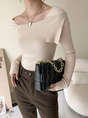 【動画あり】変形オフショルダーネックリブニットトップス　５色展開 - select store mirror me【動画あり】変形オフショルダーネックリブニットトップス　５色展開197258501mirror meselect store mirror me197258501ホワイト