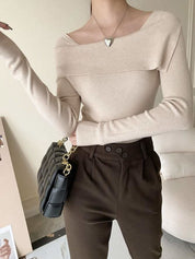 【動画あり】変形オフショルダーネックリブニットトップス　５色展開 - select store mirror me【動画あり】変形オフショルダーネックリブニットトップス　５色展開197258501mirror meselect store mirror me197258501ホワイト