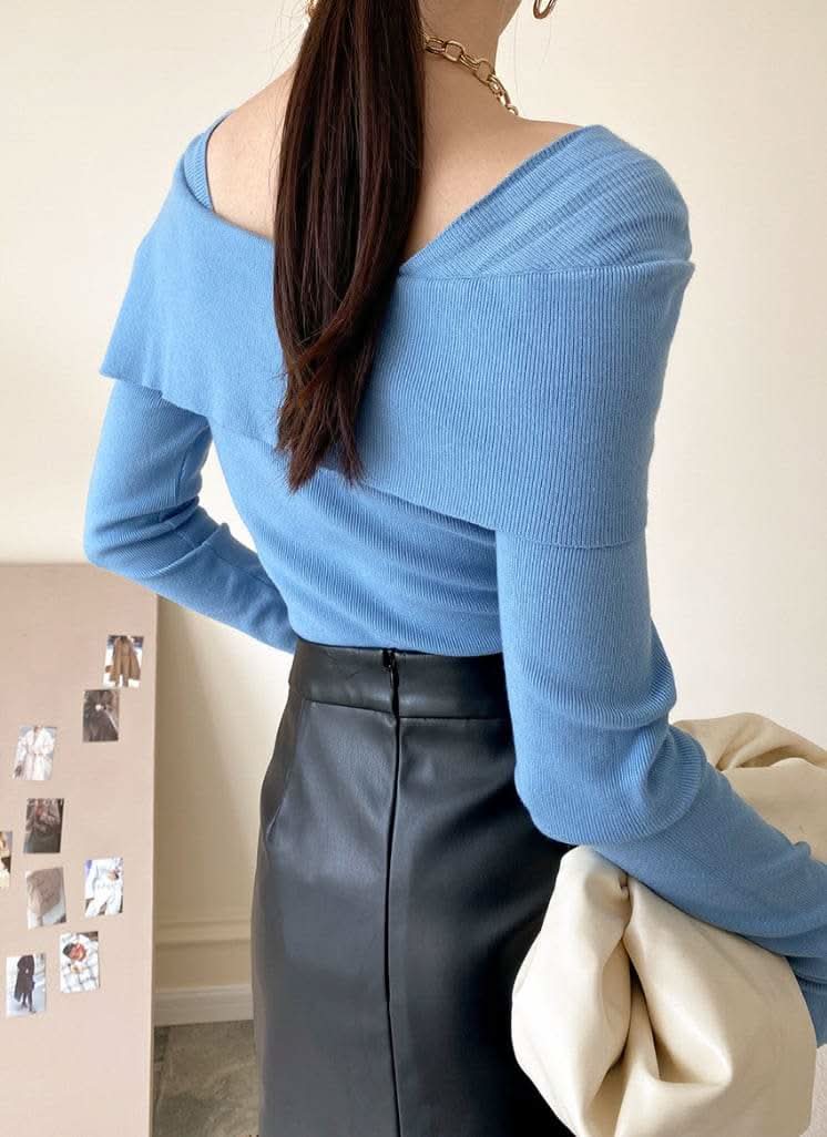 【動画あり】変形オフショルダーネックリブニットトップス　５色展開 - select store mirror me【動画あり】変形オフショルダーネックリブニットトップス　５色展開197258501mirror meselect store mirror me197258501ホワイト