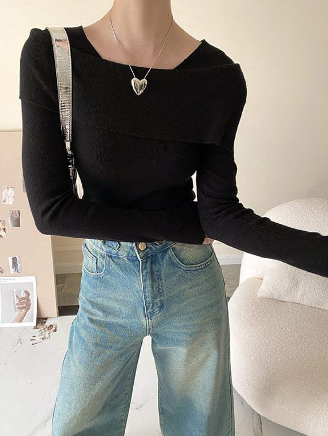 【動画あり】変形オフショルダーネックリブニットトップス　５色展開 - select store mirror me【動画あり】変形オフショルダーネックリブニットトップス　５色展開197258501mirror meselect store mirror me197258501ホワイト