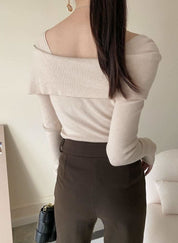 【動画あり】変形オフショルダーネックリブニットトップス　５色展開 - select store mirror me【動画あり】変形オフショルダーネックリブニットトップス　５色展開197258501mirror meselect store mirror me197258501ホワイト
