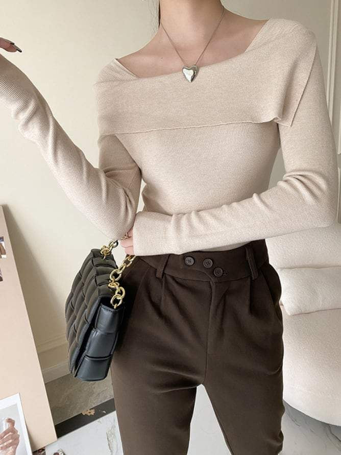 【動画あり】変形オフショルダーネックリブニットトップス　５色展開 - select store mirror me【動画あり】変形オフショルダーネックリブニットトップス　５色展開197258501mirror meselect store mirror me197258501ホワイト