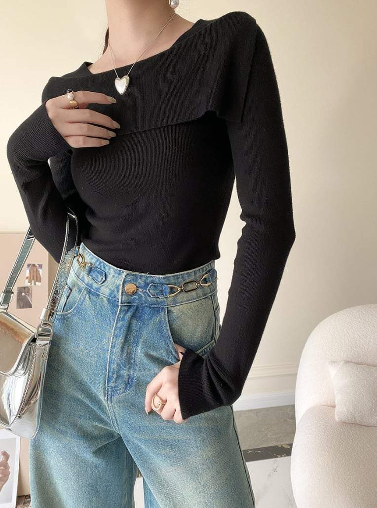 【動画あり】変形オフショルダーネックリブニットトップス　５色展開 - select store mirror me【動画あり】変形オフショルダーネックリブニットトップス　５色展開197258501mirror meselect store mirror me197258501ホワイト